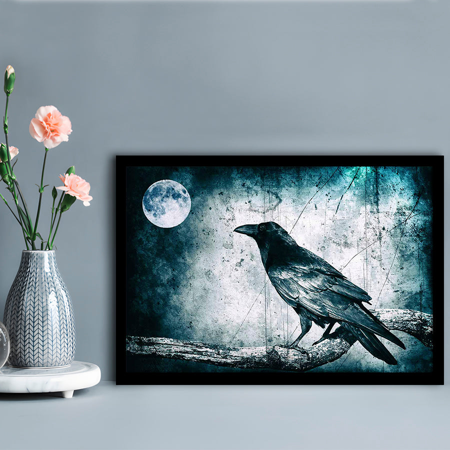 Black Raven And Full Moon Gothic Art Art Prints,Dark Wall Decor, Framed Art Print, Picture Framed