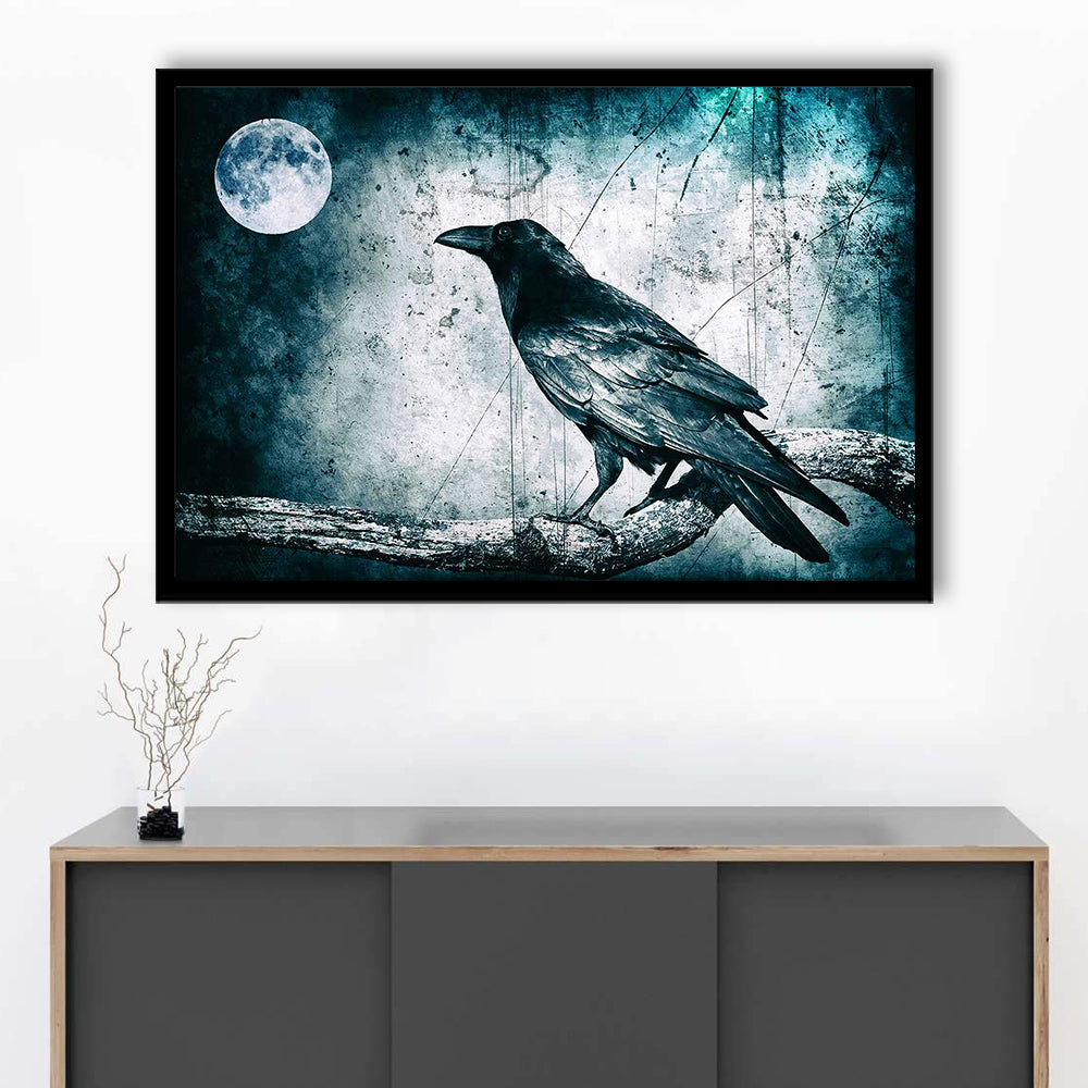 Black Raven And Full Moon Gothic Art Art Prints,Dark Wall Decor, Framed Art Print, Picture Framed