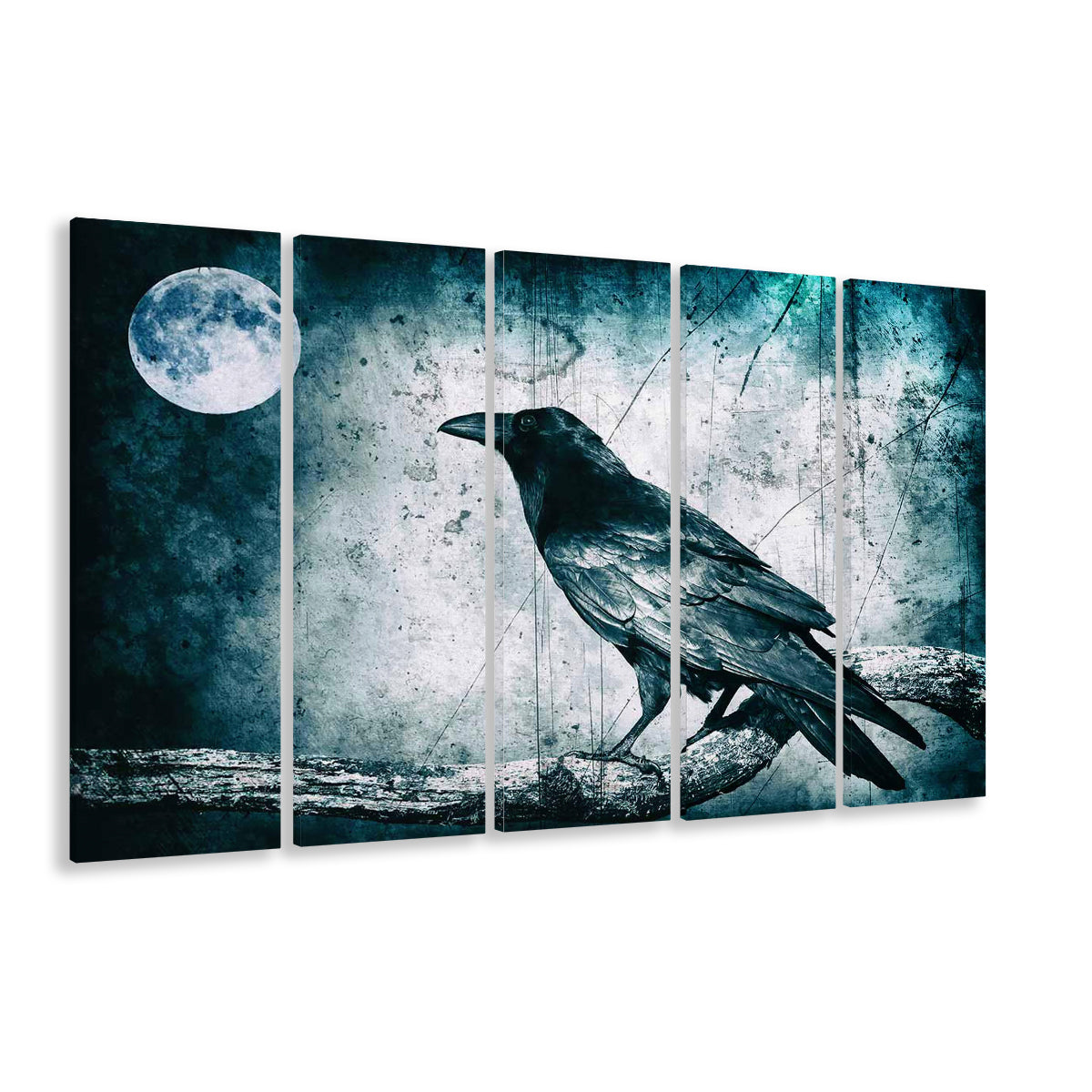 Black Raven and Full Moon Gothic Art Canvas Print,Dark Wall Decor, 5 Piece B Extra Large Cavas Print Wall Art Decor