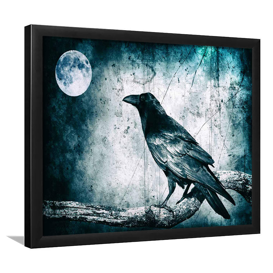 Black Raven And Full Moon Gothic Art Art Prints,Dark Wall Decor, Framed Art Print, Picture Framed