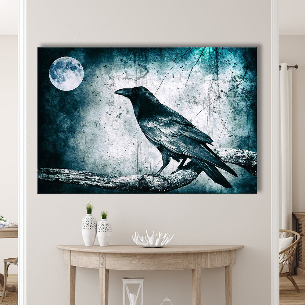 Black Raven and Full Moon Gothic Art Canvas Print,Dark Wall Decor, Cavas Print Wall Art Hom Decor