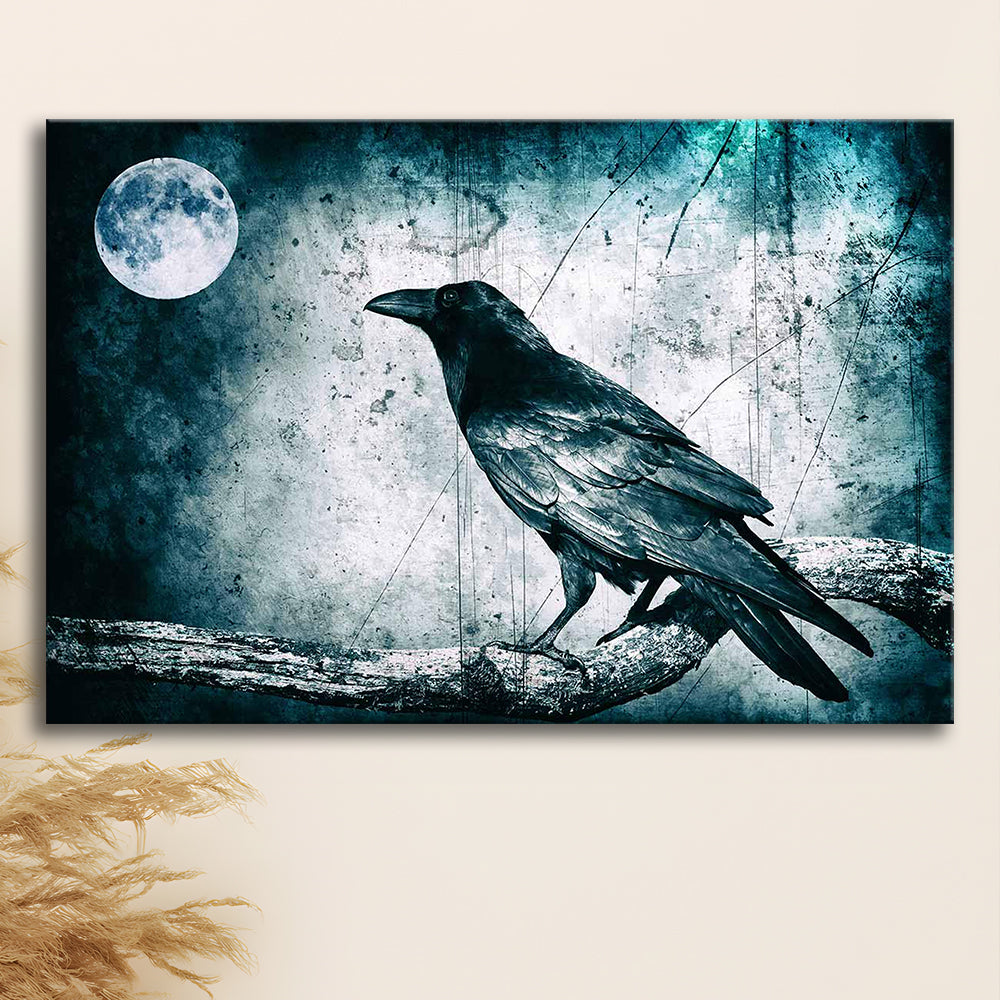Black Raven and Full Moon Gothic Art Canvas Print,Dark Wall Decor, Cavas Print Wall Art Hom Decor