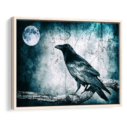 Black Raven And Full Moon Gothic Art Canvas Print,Dark Wall Decor, Framed Cavas Print, Floating Frame