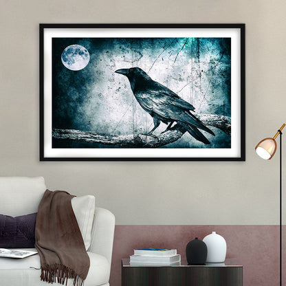 Black Raven And Full Moon Gothic Art Art Print,Dark Wall Decor, Framed Art Print White Border