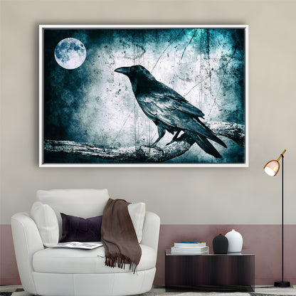 Black Raven And Full Moon Gothic Art Canvas Print,Dark Wall Decor, Framed Cavas Print, Floating Frame