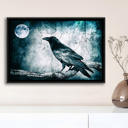 Black Raven And Full Moon Gothic Art Canvas Print,Dark Wall Decor, Framed Cavas Print, Floating Frame