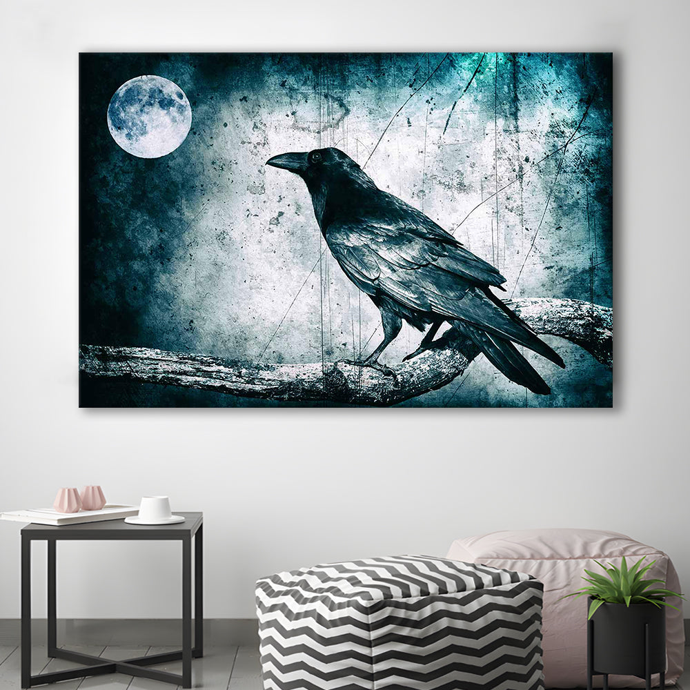 Black Raven and Full Moon Gothic Art Canvas Print,Dark Wall Decor, Cavas Print Wall Art Hom Decor