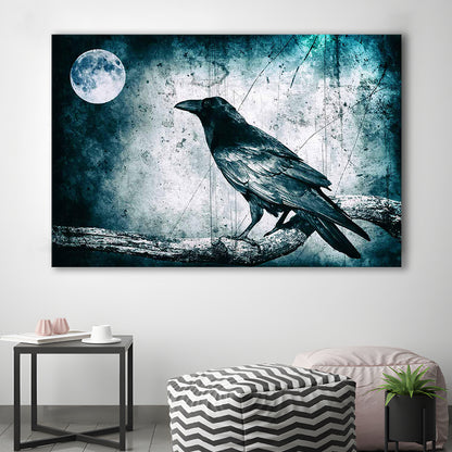 Black Raven and Full Moon Gothic Art Canvas Print,Dark Wall Decor, Cavas Print Wall Art Hom Decor