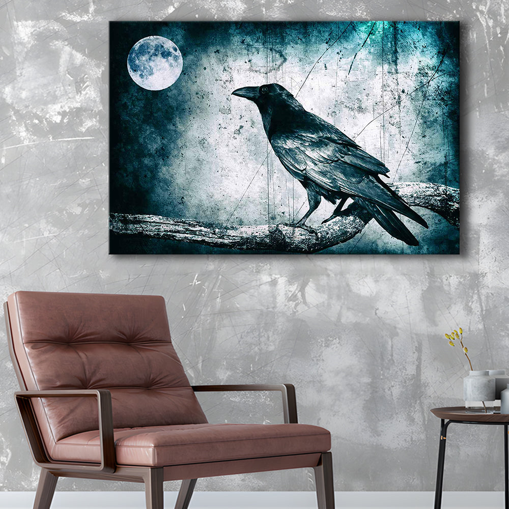 Black Raven and Full Moon Gothic Art Canvas Print,Dark Wall Decor, Cavas Print Wall Art Hom Decor
