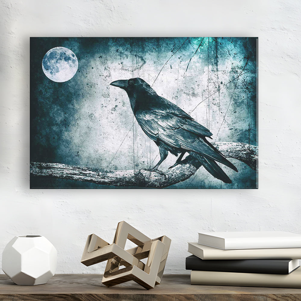 Black Raven and Full Moon Gothic Art Canvas Print,Dark Wall Decor, Cavas Print Wall Art Hom Decor