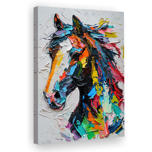 Black Stallion Horse Knife Painting Mixed Color, Canvas Art Print Decor, Painting Art, Canvas Prints Wall Art