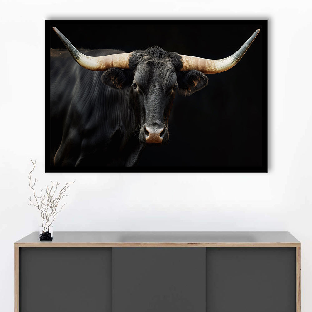 Black Texas Longhorn Cow Extra Large, Farmhouse, Living Room Art, Framed Art Print Wall Decor, Picture Framed