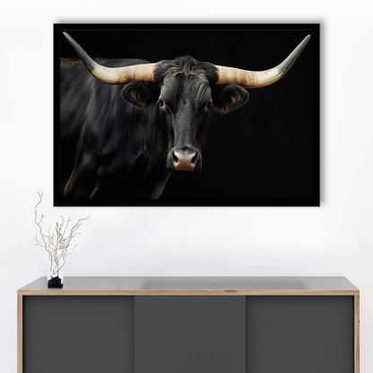 Black Texas Longhorn Cow Extra Large, Farmhouse, Living Room Art, Framed Art Print Wall Decor, Picture Framed