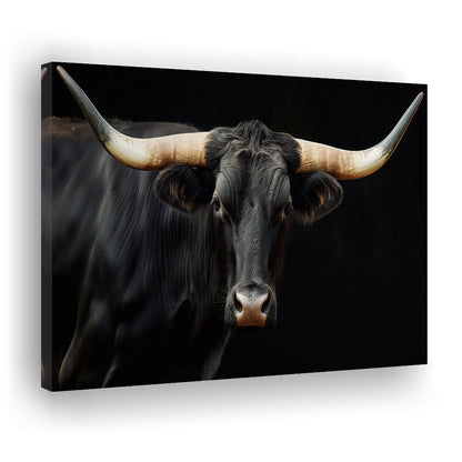 Black Texas Longhorn Cow Extra Large, Farmhouse, Living Room Art, Canvas Print Wall Art, Wall Decor, Painting Canvas