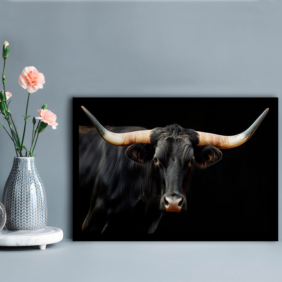 Black Texas Longhorn Cow Extra Large, Farmhouse, Living Room Art, Framed Art Print Wall Decor, Picture Framed