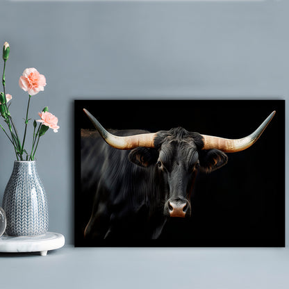 Black Texas Longhorn Cow Extra Large, Farmhouse, Living Room Art, Framed Art Print Wall Decor, Picture Framed
