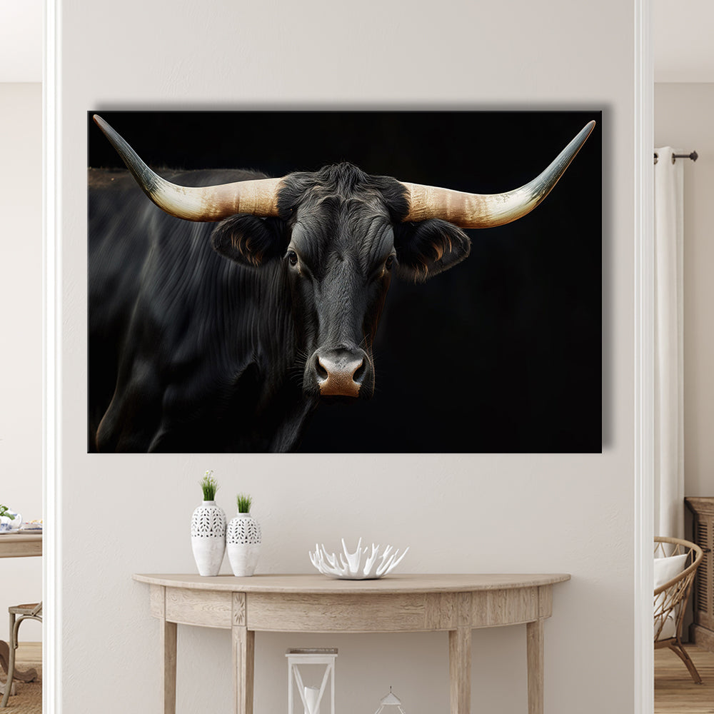 Black Texas Longhorn Cow Extra Large, Farmhouse, Living Room Art, Canvas Print Wall Art, Wall Decor, Painting Canvas