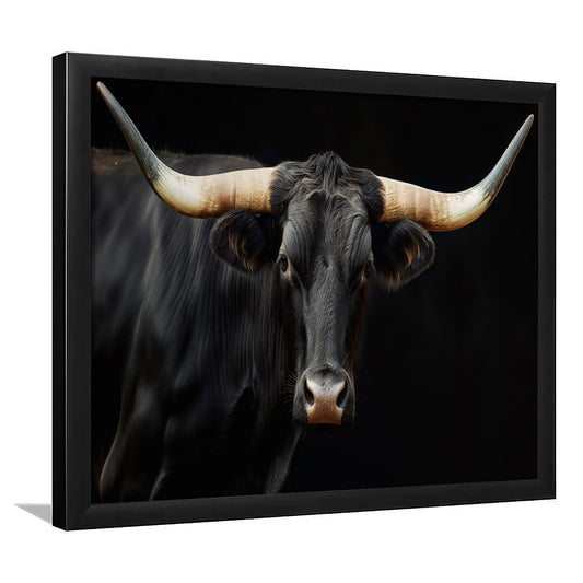 Black Texas Longhorn Cow Extra Large, Farmhouse, Living Room Art, Framed Art Print Wall Decor, Picture Framed