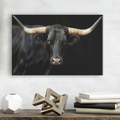 Black Texas Longhorn Cow Extra Large, Farmhouse, Living Room Art, Canvas Print Wall Art, Wall Decor, Painting Canvas