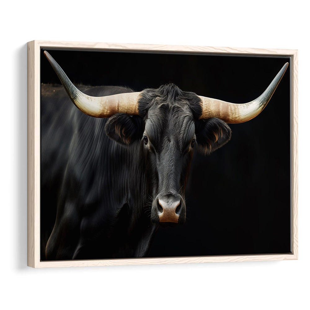Black Texas Longhorn Cow Extra Large, Farmhouse, Living Room Art, Framed Canvas Print Wall Art, Floating Frame