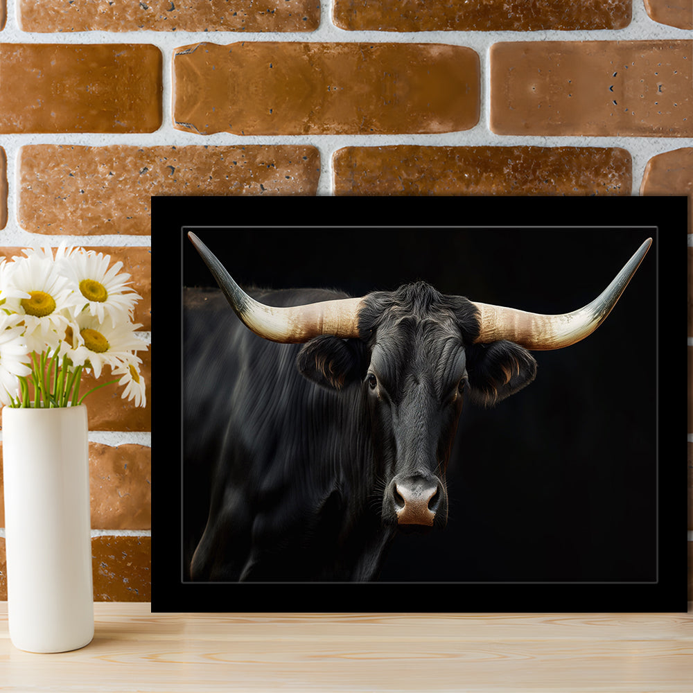 Black Texas Longhorn Cow Extra Large, Farmhouse, Living Room Art, Framed Art Print Wall Decor, Picture Framed