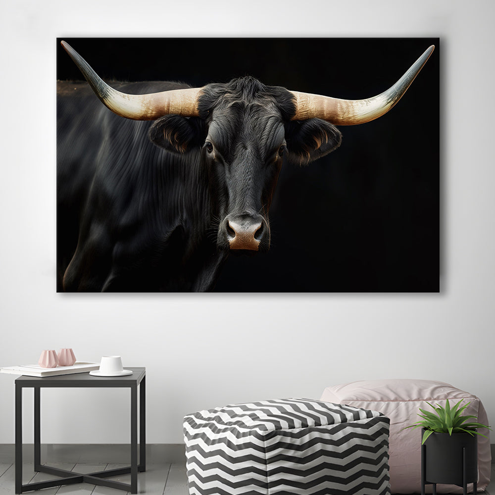 Black Texas Longhorn Cow Extra Large, Farmhouse, Living Room Art, Canvas Print Wall Art, Wall Decor, Painting Canvas