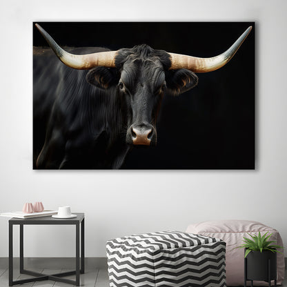 Black Texas Longhorn Cow Extra Large, Farmhouse, Living Room Art, Canvas Print Wall Art, Wall Decor, Painting Canvas