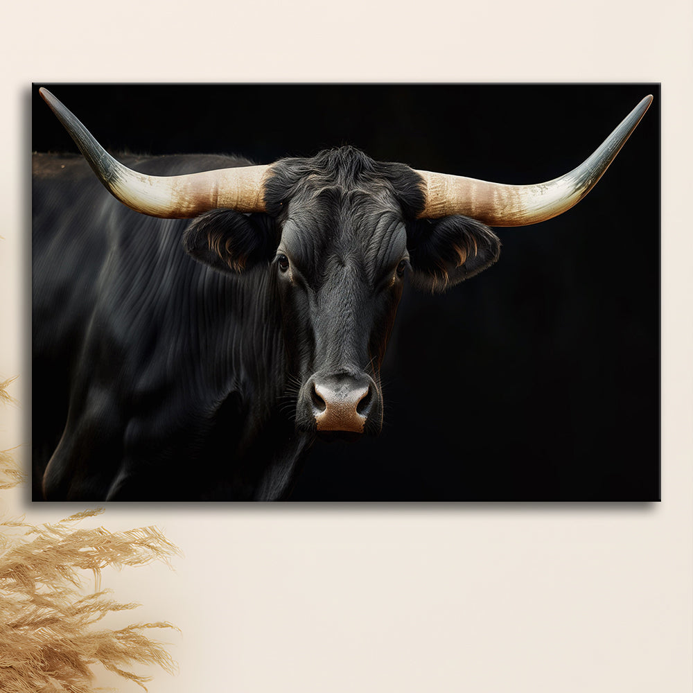 Black Texas Longhorn Cow Extra Large, Farmhouse, Living Room Art, Canvas Print Wall Art, Wall Decor, Painting Canvas