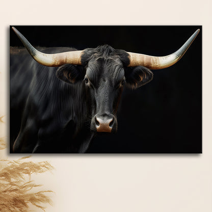 Black Texas Longhorn Cow Extra Large, Farmhouse, Living Room Art, Canvas Print Wall Art, Wall Decor, Painting Canvas
