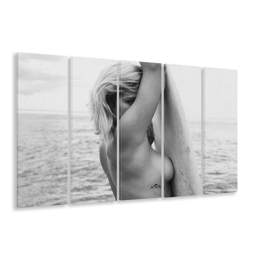 Black and White Surf, Vintage Beach Wall Art, Surfer Print, Maximalist Decor, 5 Pieces Large Canvas Print