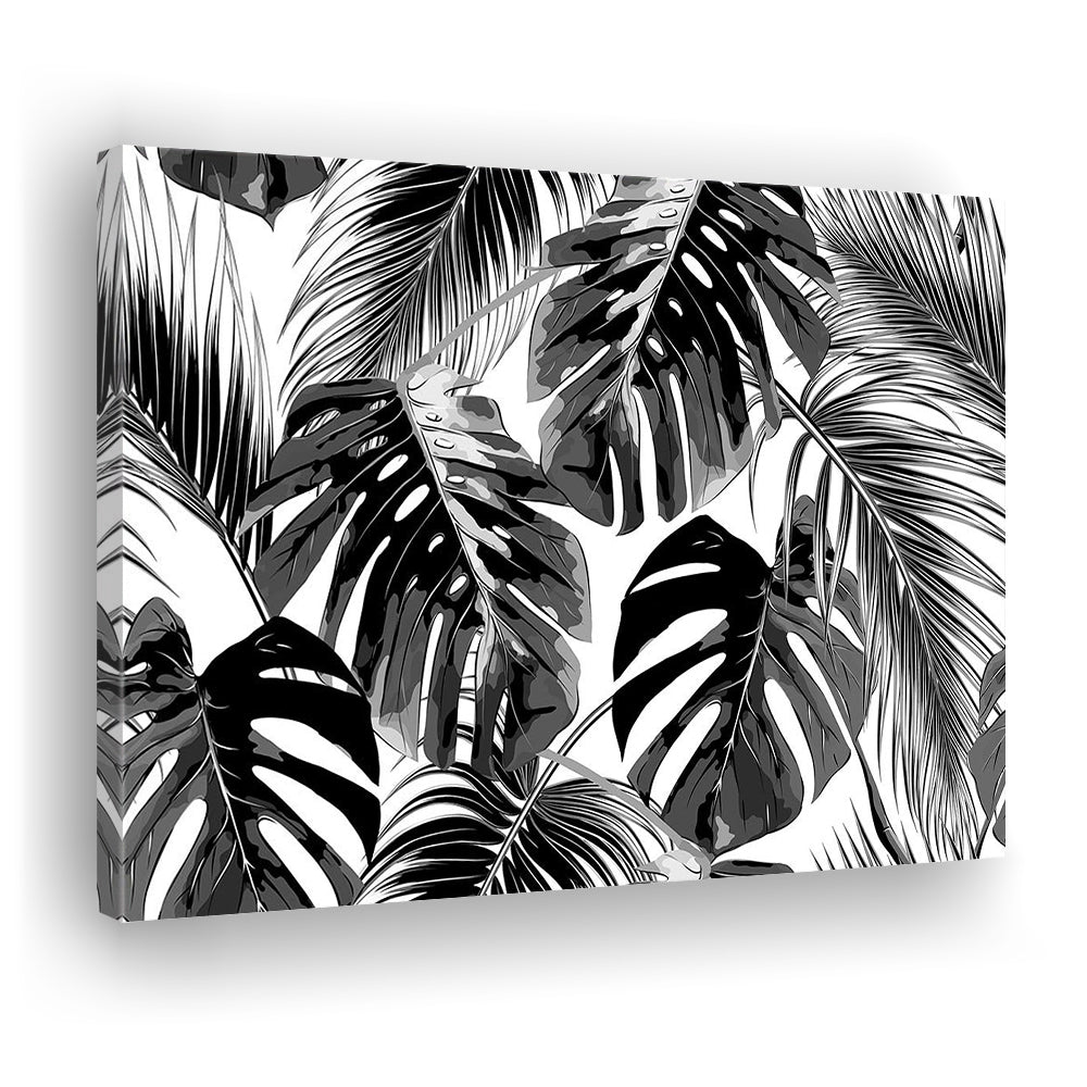 Black and White Tropical Palm Leaves Wall Art, Palm Leaf Wall Art, Cavas Print Wall Art Hom Decor