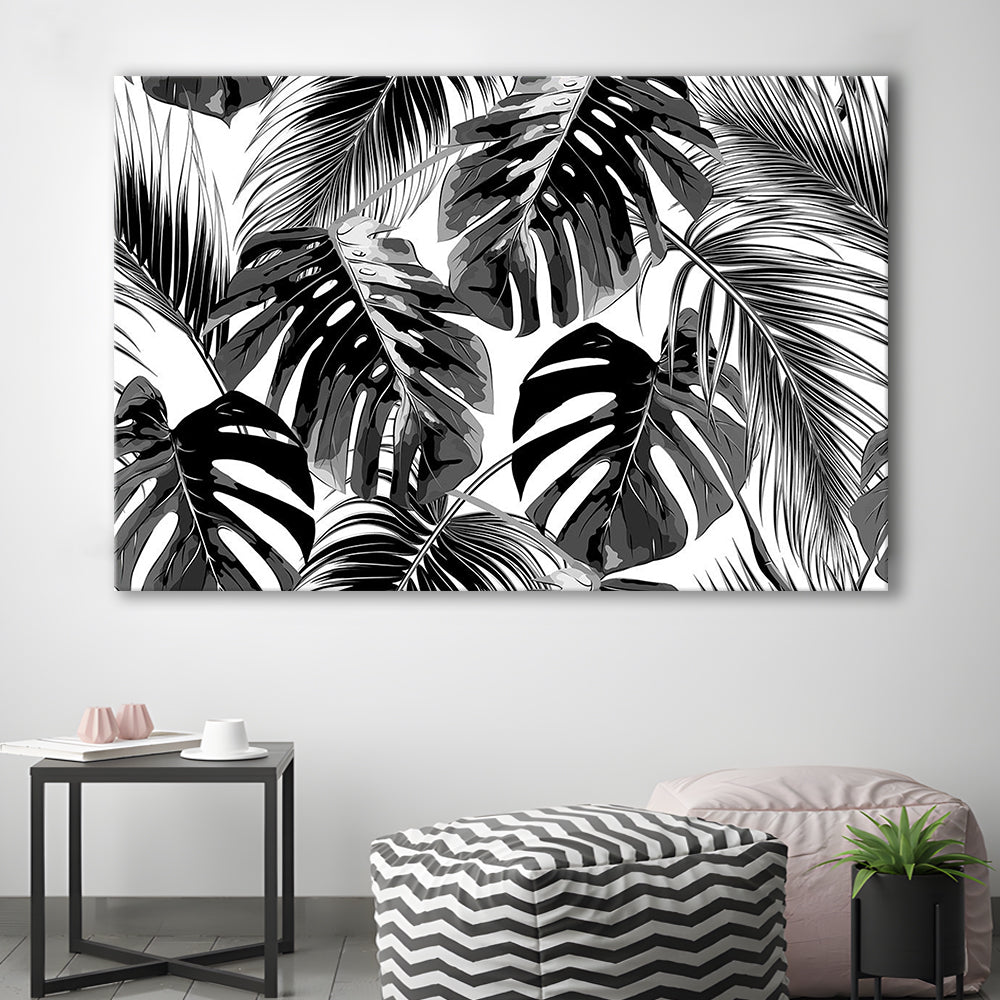 Black and White Tropical Palm Leaves Wall Art, Palm Leaf Wall Art, Cavas Print Wall Art Hom Decor