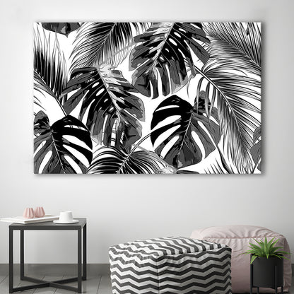 Black and White Tropical Palm Leaves Wall Art, Palm Leaf Wall Art, Cavas Print Wall Art Hom Decor