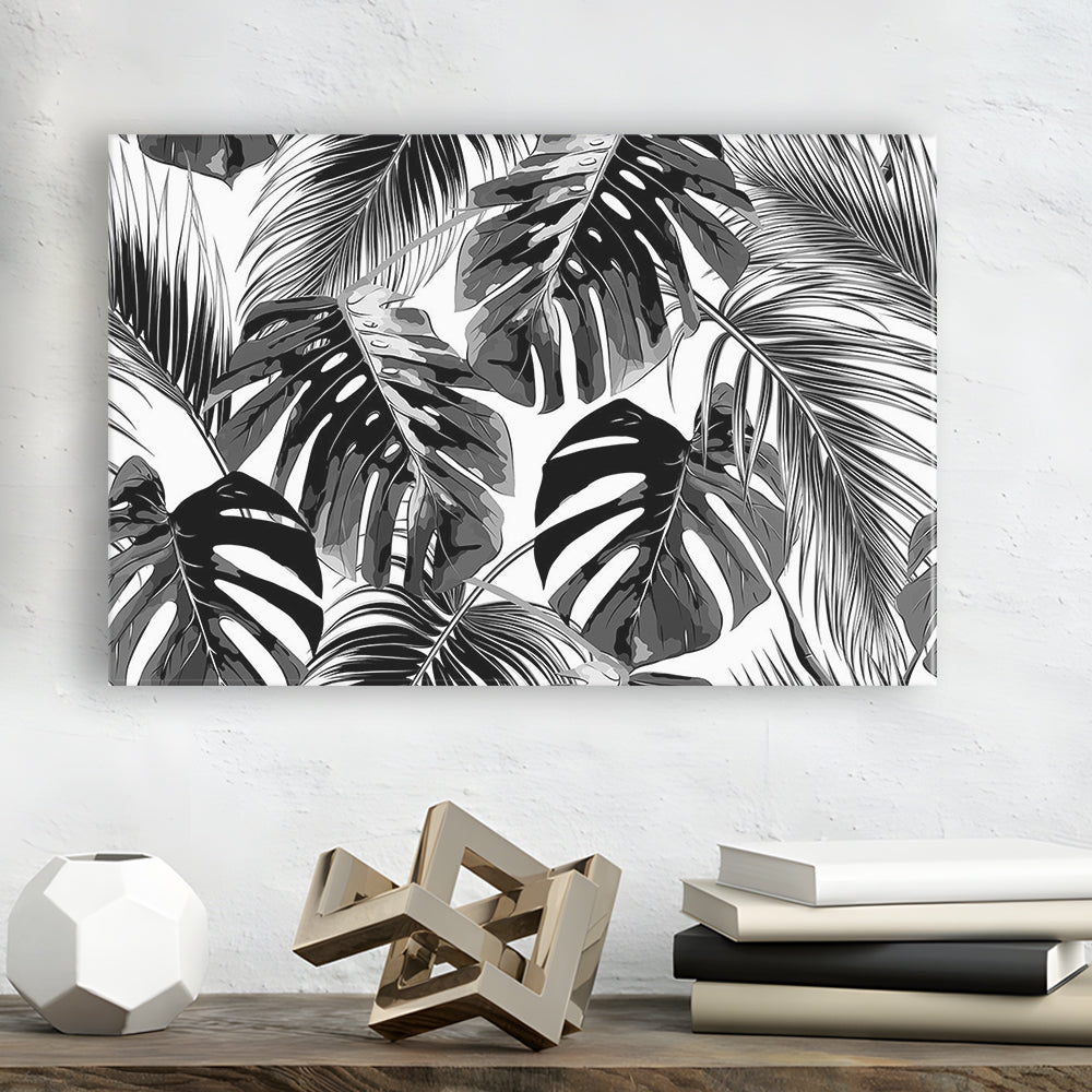 Black and White Tropical Palm Leaves Wall Art, Palm Leaf Wall Art, Cavas Print Wall Art Hom Decor