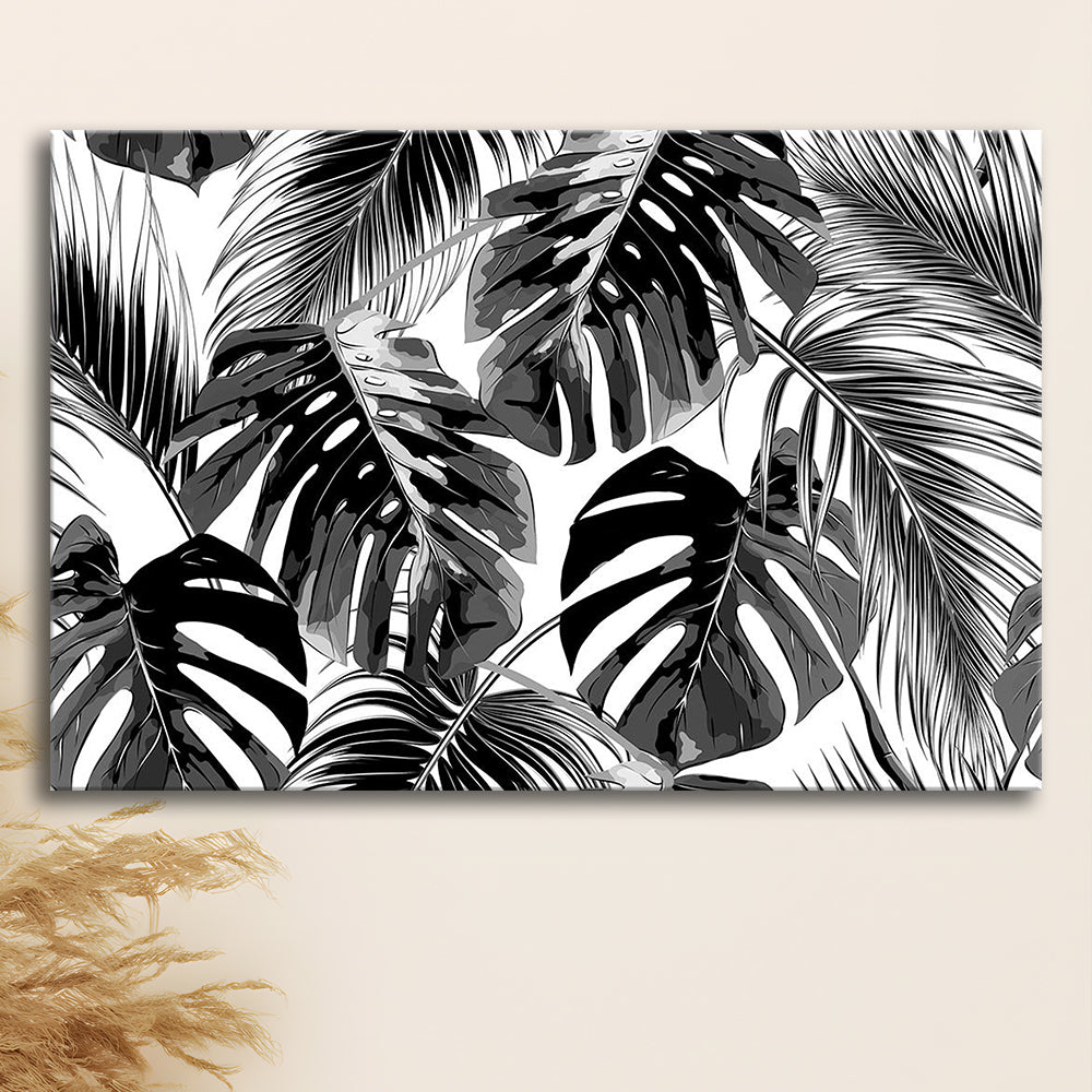 Black and White Tropical Palm Leaves Wall Art, Palm Leaf Wall Art, Cavas Print Wall Art Hom Decor