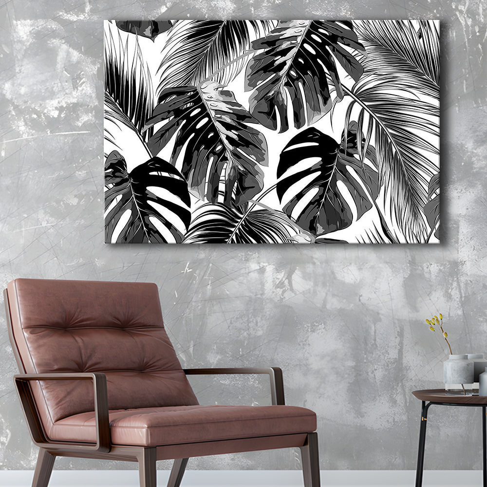 Black and White Tropical Palm Leaves Wall Art, Palm Leaf Wall Art, Cavas Print Wall Art Hom Decor