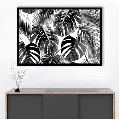 Black And White Tropical Palm Leaves Wall Art, Palm Leaf Wall Art, Framed Art Print, Picture Framed