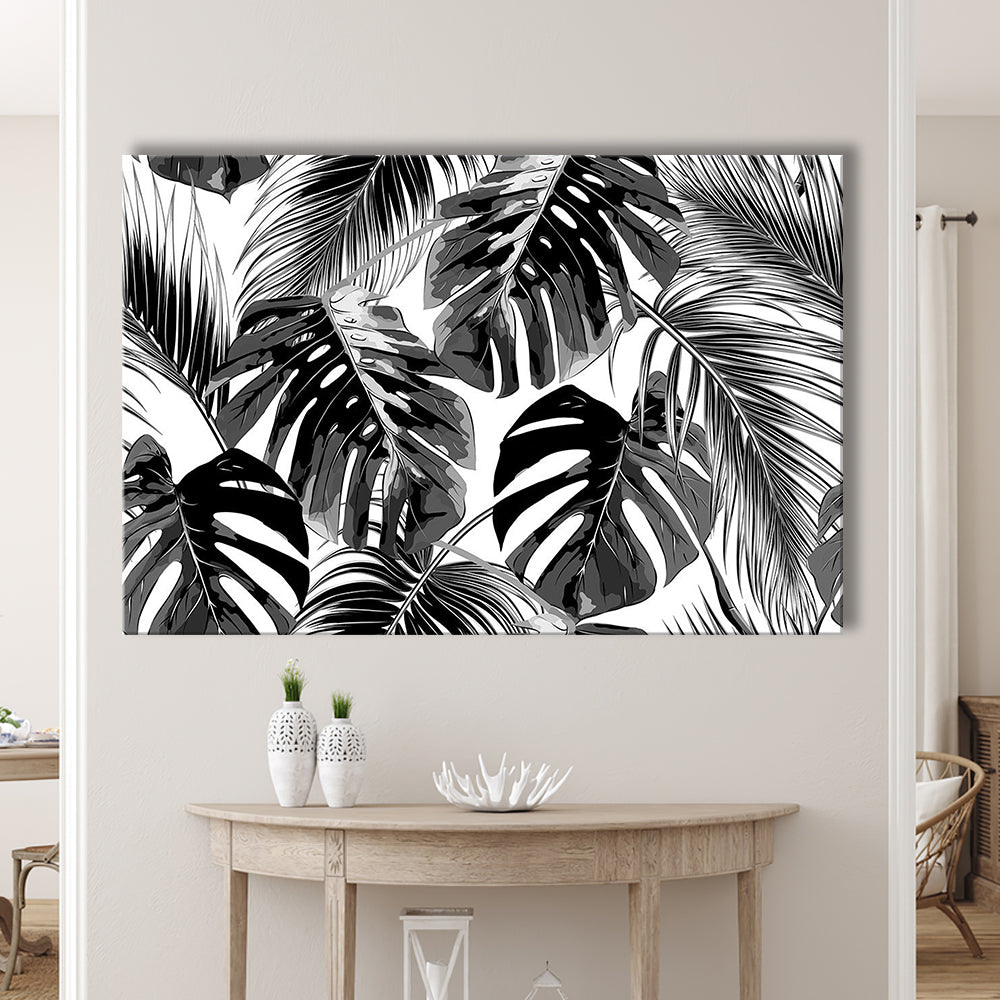 Black and White Tropical Palm Leaves Wall Art, Palm Leaf Wall Art, Cavas Print Wall Art Hom Decor