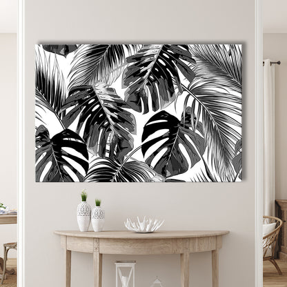 Black and White Tropical Palm Leaves Wall Art, Palm Leaf Wall Art, Cavas Print Wall Art Hom Decor