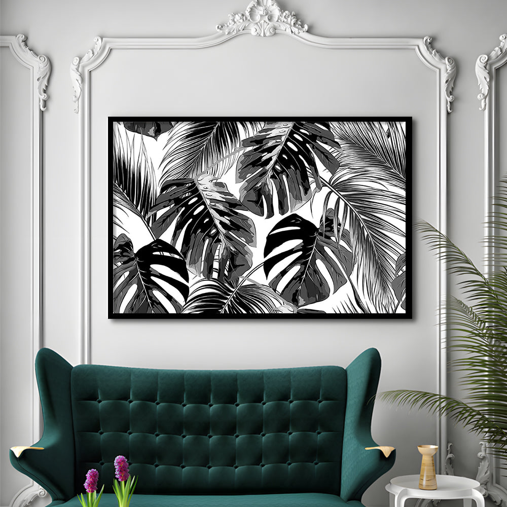 Black And White Tropical Palm Leaves Wall Art, Palm Leaf Wall Art, Framed Art Print, Picture Framed
