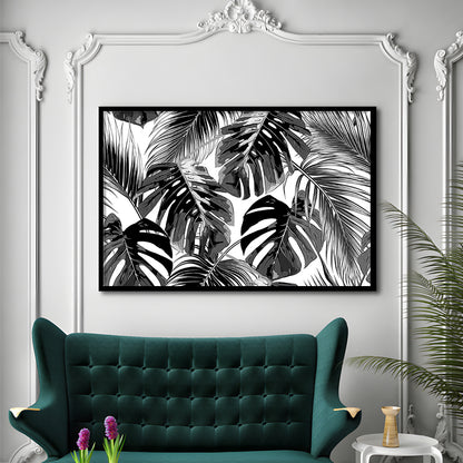 Black And White Tropical Palm Leaves Wall Art, Palm Leaf Wall Art, Framed Art Print, Picture Framed