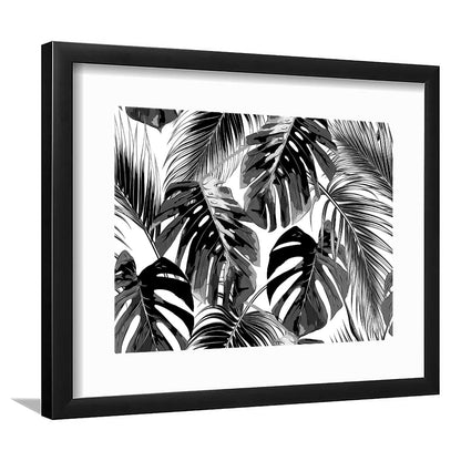 Black And White Tropical Palm Leaves Wall Art, Palm Leaf Wall Art, Framed Art Print White Border