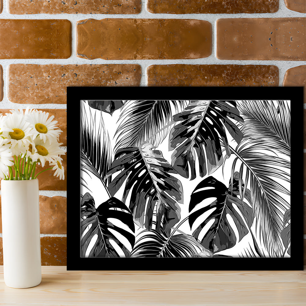 Black And White Tropical Palm Leaves Wall Art, Palm Leaf Wall Art, Framed Art Print, Picture Framed