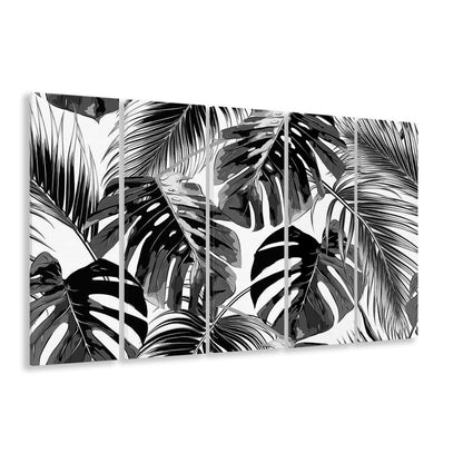Black and White Tropical Palm Leaves Wall Art, Palm Leaf Wall Art, 5 Piece B Extra Large Cavas Print Wall Art Decor