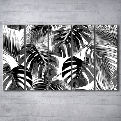 Black and White Tropical Palm Leaves Wall Art, Palm Leaf Wall Art, 5 Piece B Extra Large Cavas Print Wall Art Decor