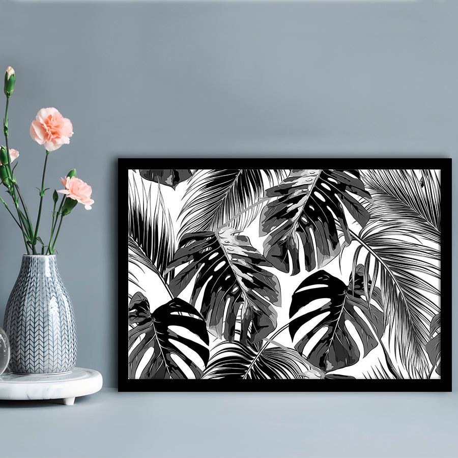 Black And White Tropical Palm Leaves Wall Art, Palm Leaf Wall Art, Framed Art Print, Picture Framed