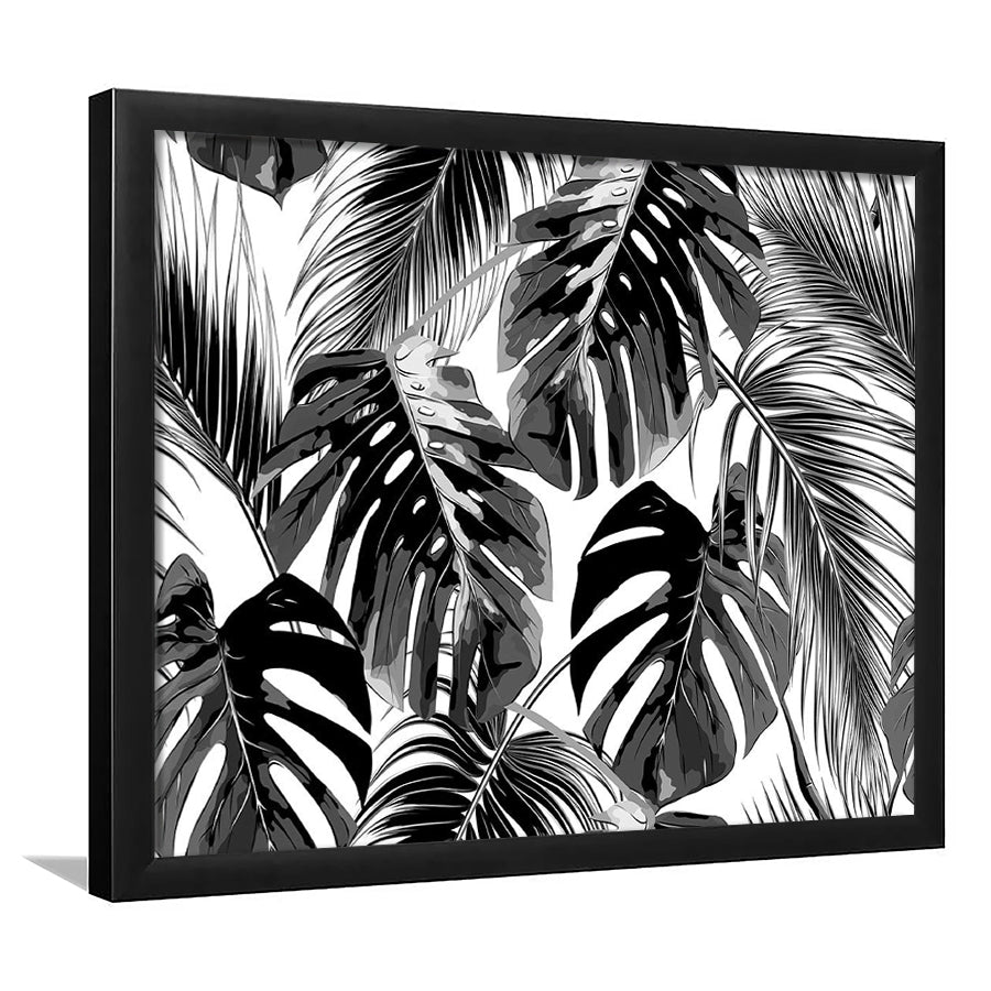 Black And White Tropical Palm Leaves Wall Art, Palm Leaf Wall Art, Framed Art Print, Picture Framed