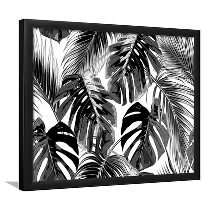 Black And White Tropical Palm Leaves Wall Art, Palm Leaf Wall Art, Framed Art Print, Picture Framed
