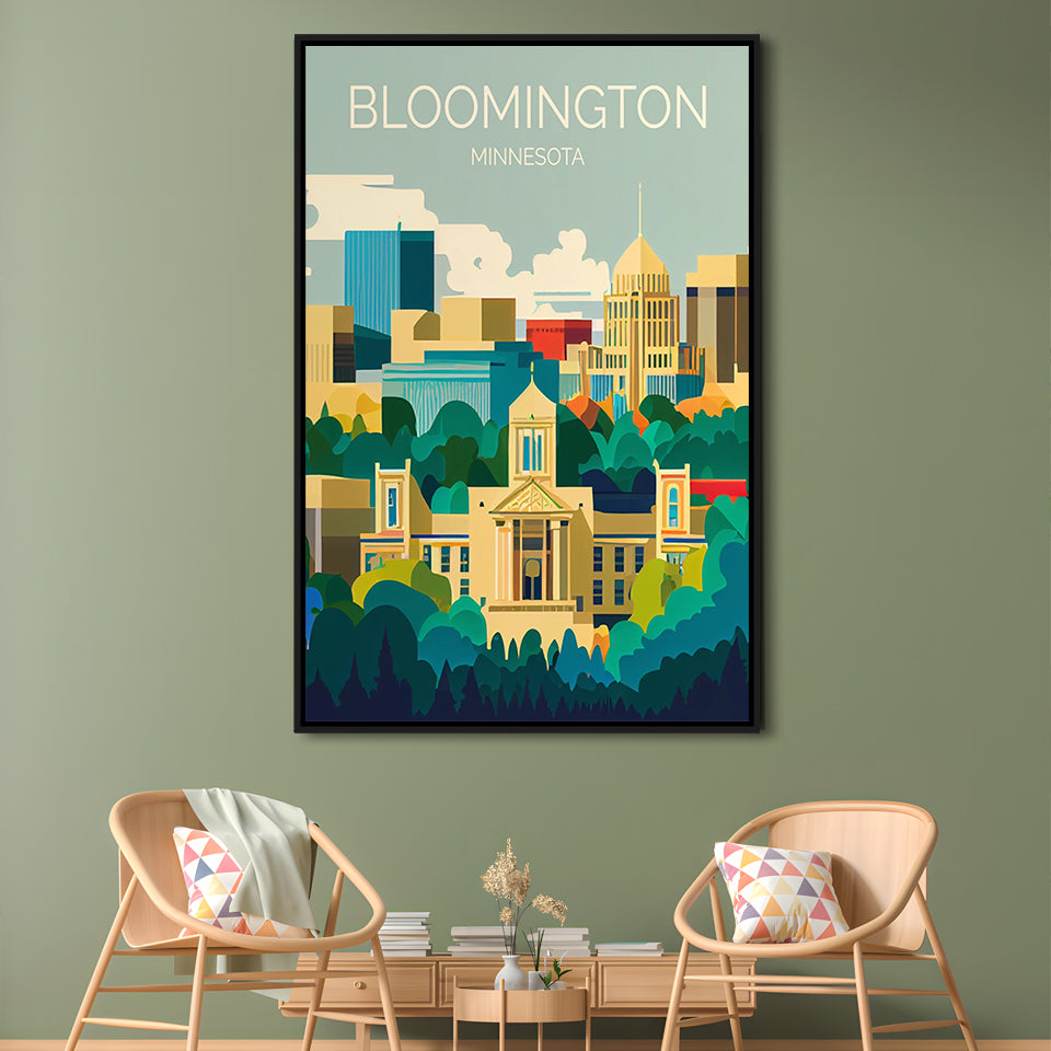 Bloomington Minnesota Retro Art Print, Bloomington City Wall Art, Floating Framed Canvas Print, Framed Picture, Painting Canvas