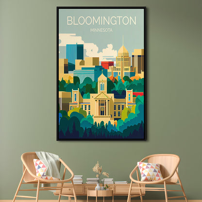 Bloomington Minnesota Retro Art Print, Bloomington City Wall Art, Floating Framed Canvas Print, Framed Picture, Painting Canvas